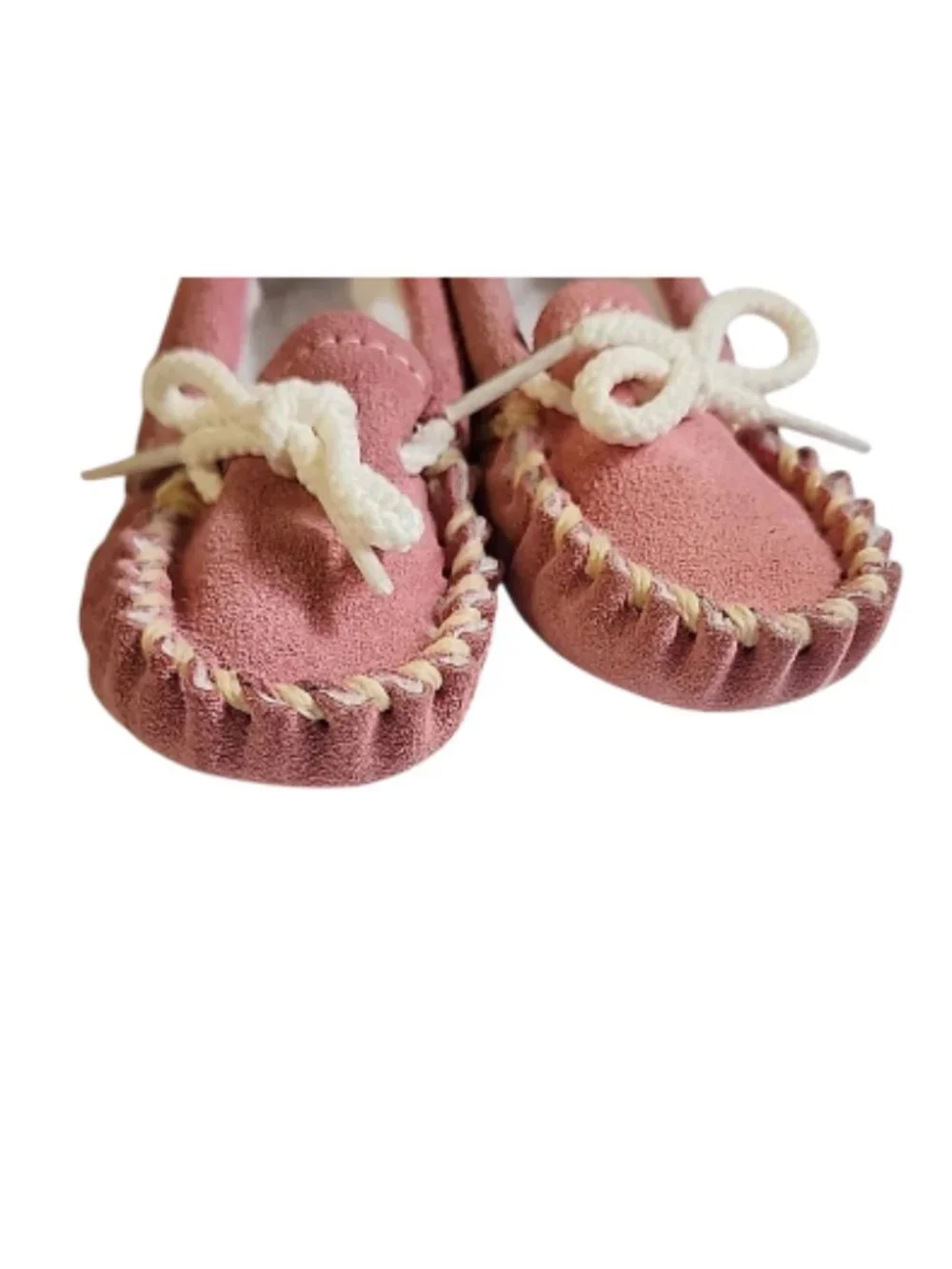 Pink suede baby moccasins, fleece lined, newborn sz 3